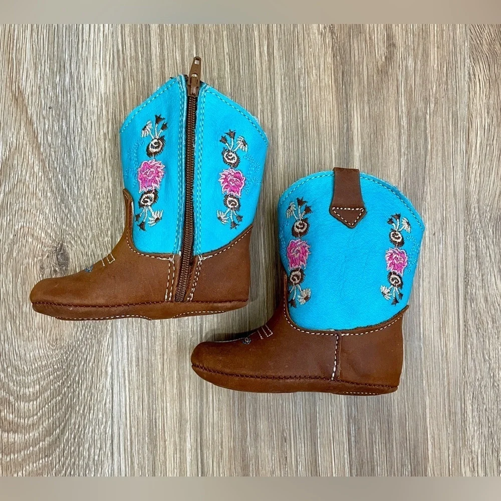 Cowpokes Little Cowpokes Square Toe Baby Western Boots Turquoise Brown Size 1